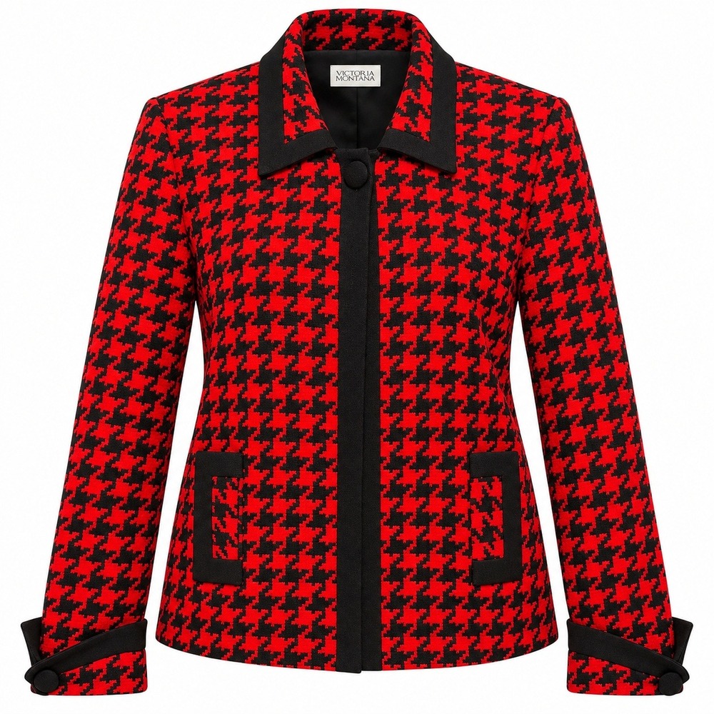 Vtg Victoria Morgan Dark Academia Houndstooth Blazer Womens 12 Mob Wife Preppy